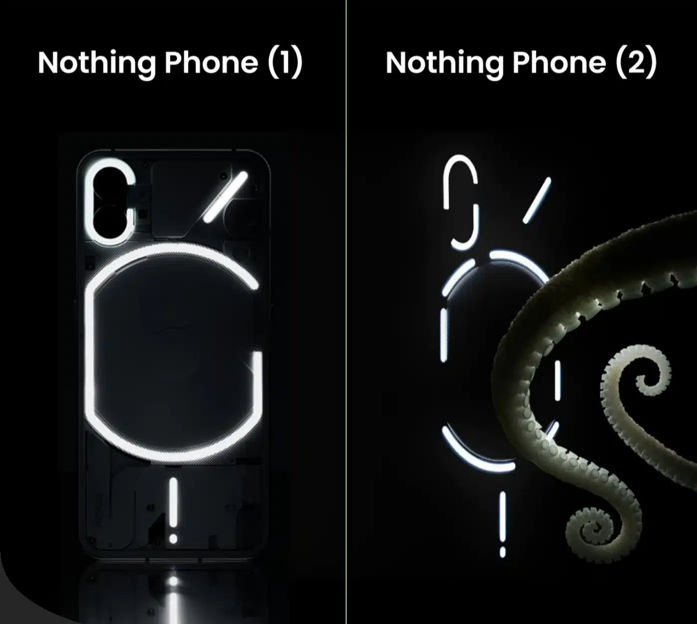 Nothing phone 1 and nothing phone 2 glyph interface comparison 
