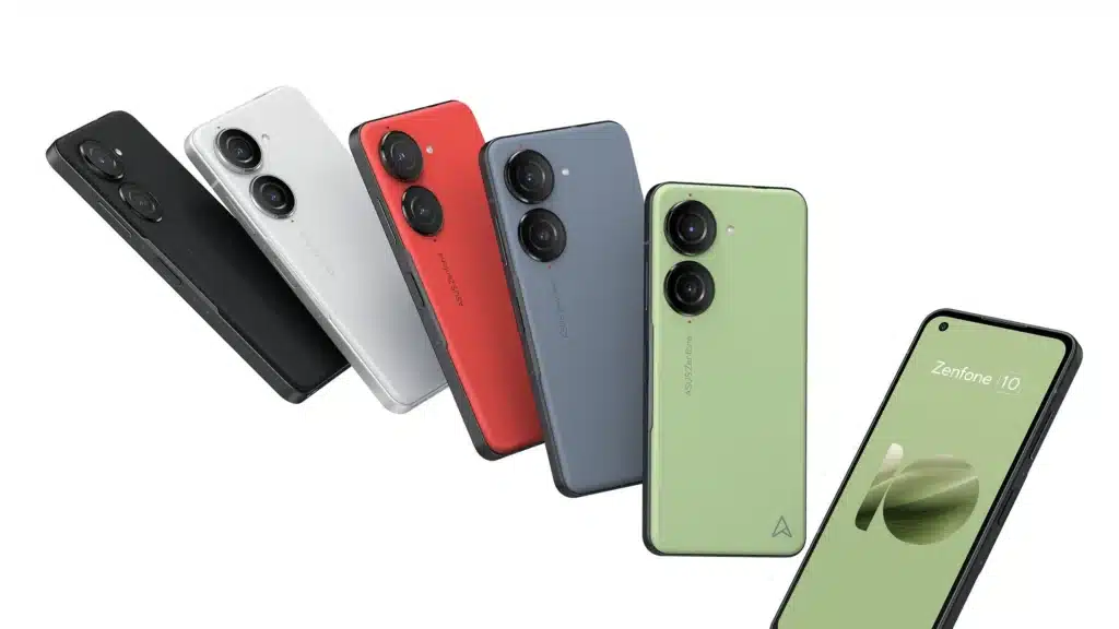 asus zenfone 10 all color variants on white background
