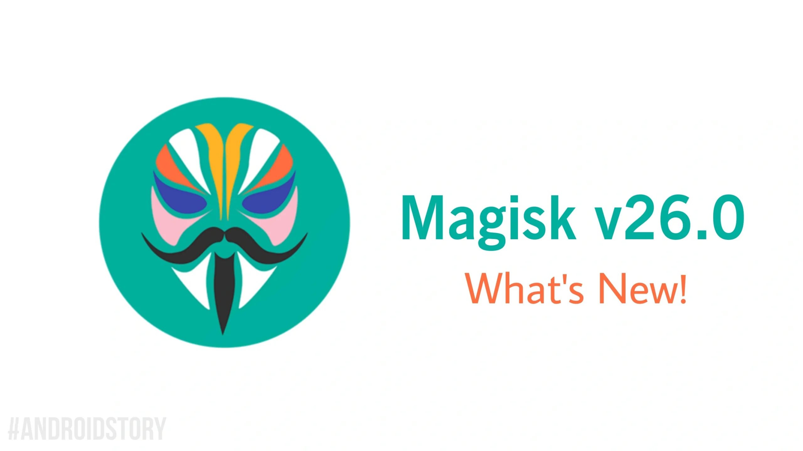Magisk logo and Magisk v26 text in a white background